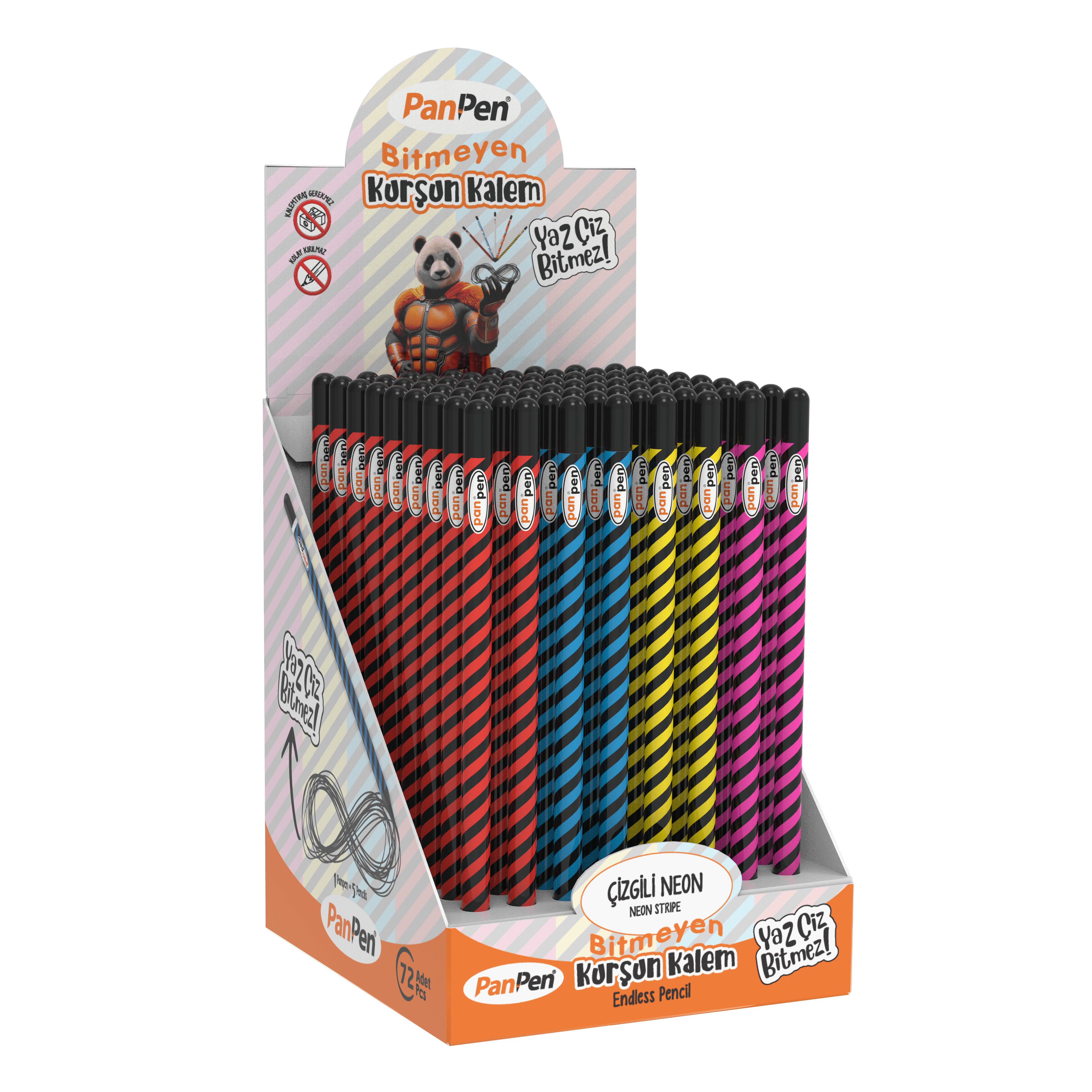Çizgili Neon Bitmeyen Kurşun Kalem