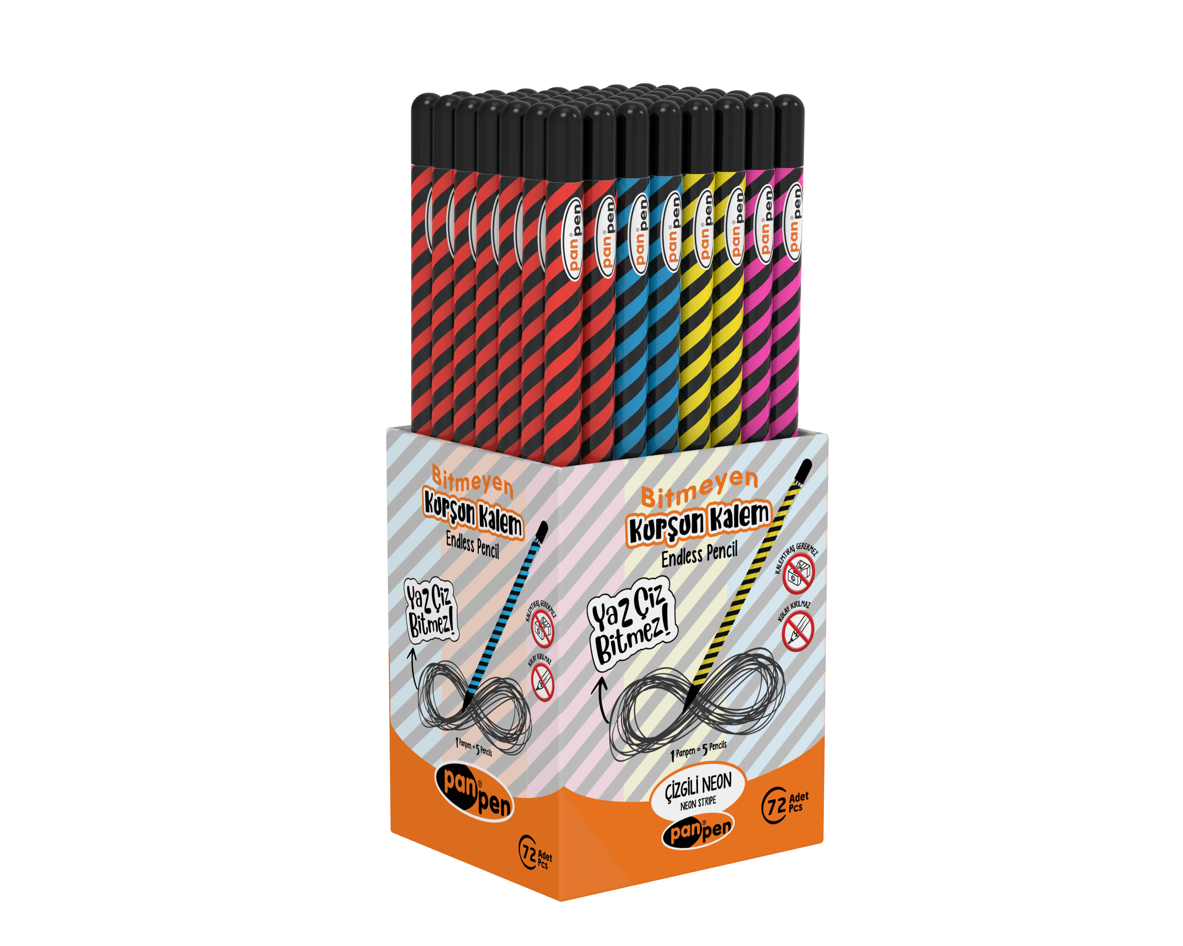 Çizgili Neon Bitmeyen Kurşun Kalem