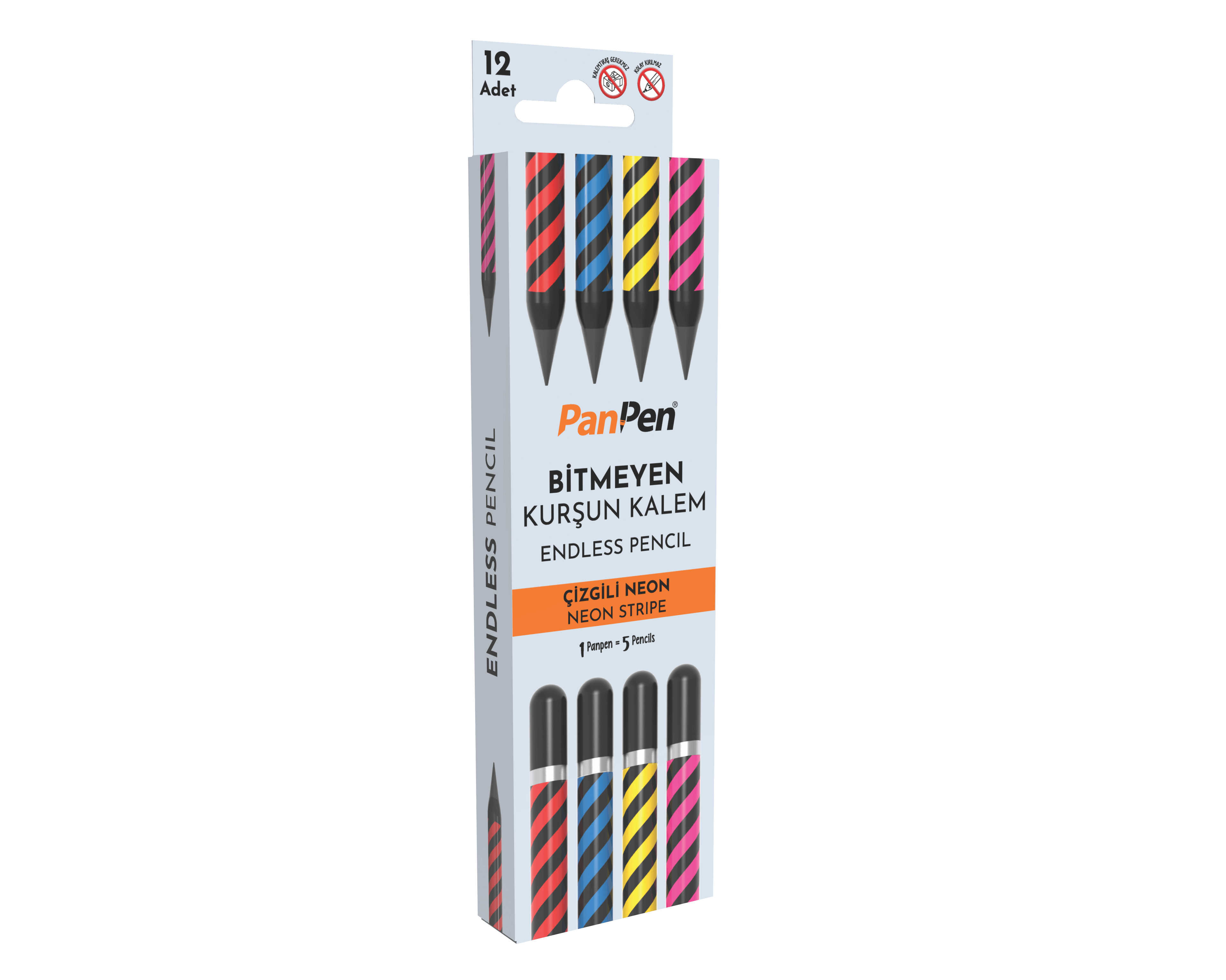 Çizgili Neon Bitmeyen Kurşun Kalem